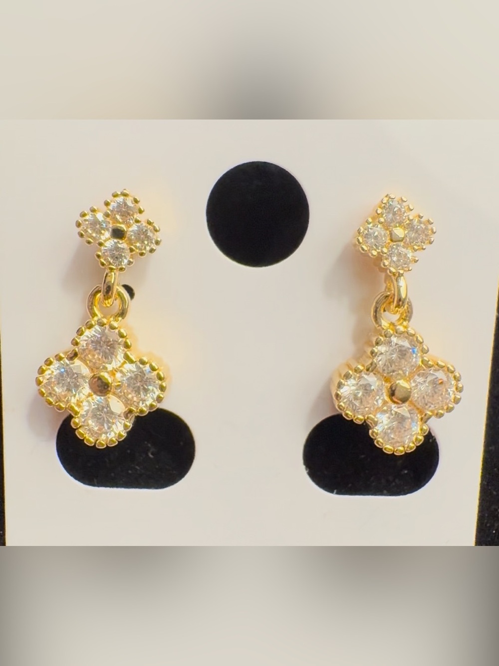 Gold Filled CZ Crystal Clover Dangle Earrings